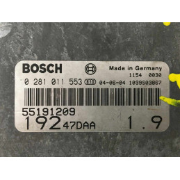 ECU BOSCH EDC15C7-2.3 0281011553 FIAT STILO I 1.9 JTD 85KW 115CV 192A1000 55191209 / SW 1037369113 / CON INMOVILIZADOR ANULADO