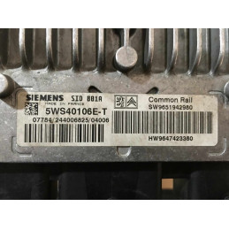 ECU SIEMENS SID801A 5WS40106E-T CITROEN XSARA I 2.0 HDI 66KW 90HP HW 9647423380 SW 9651942980 - WITH DISABLED IMMOBILIZER
