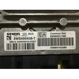 ECU MOTOR SIEMENS SID 801A 5WS40045B-T PSA HW 9647423380 SW 9650517980 - CON INMOVILIZADOR ANULADO (INMO / IMMO OFF)