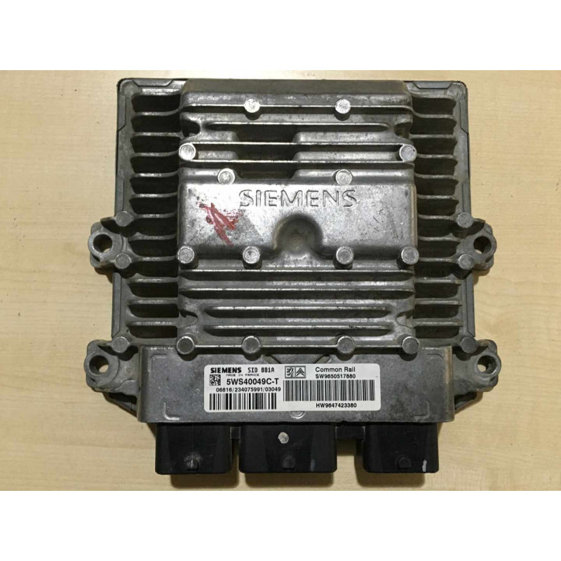 ECU MOTOR SIEMENS SID 801A 5WS40049C-T PSA HW 9647423380 SW 9650517880 - CON INMOVILIZADOR ANULADO (INMO / IMMO OFF)