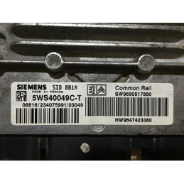 ECU MOTOR SIEMENS SID 801A 5WS40049C-T PSA HW 9647423380 SW 9650517880 - CON INMOVILIZADOR ANULADO (INMO / IMMO OFF)