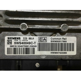 ENGINE ECU SIEMENS SID 801A 5WS40049C-T PSA HW 9647423380 SW 9650517880 - WITH DISABLED IMMOBILIZER (IMMO OFF)