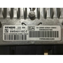 ECU MOTOR SIEMENS SID 804 5WS40110C-T PSA HW 9648624280 SW 9653447480 - CON INMOVILIZADOR ANULADO (INMO / IMMO OFF)