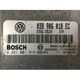 ECU MOTOR BOSCH EDC15V-5.29 0281001914 SEAT IBIZA II / CORDOBA I (6K) 1.9 TDI 66KW 90CV 038906018EC - CON INMOVILIZADOR ANULADO