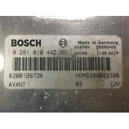 ECU BOSCH EDC15VM+2.V4 0281010442 RENAULT MEGANE SCENIC I 1.9 DTI 59KW 80HP HOM8200049306 8200199726 - VIRGIN AUTOCODING