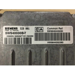 ECU MOTOR SIEMENS SID 801 5WS40030B-T PSA 9644302380 - CON INMOVILIZADOR ANULADO (INMO / IMMO OFF)