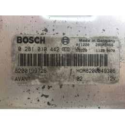 ECU BOSCH EDC15VM+2.V4 0281010442 RENAULT MEGANE SCENIC I 1.9 DTI 59KW 80CV HOM8200049306 8200199726 - VIRGEN AUTOCODIFICABLE