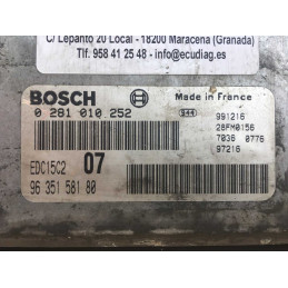 ECU MOTOR BOSCH EDC15C2-6.1 0281010252 PEUGEOT 406 I 2.0 HDI 66KW 90CV RHY 9635158180 - CON INMOVILIZADOR ANULADO (IMMO OFF)