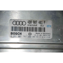 ECU MOTOR BOSCH EDC15M 0281001781 AUDI A4 II (4B) 2.5 TDI 110KW 150CV 4B0907401F - CON INMOVILIZADOR ANULADO