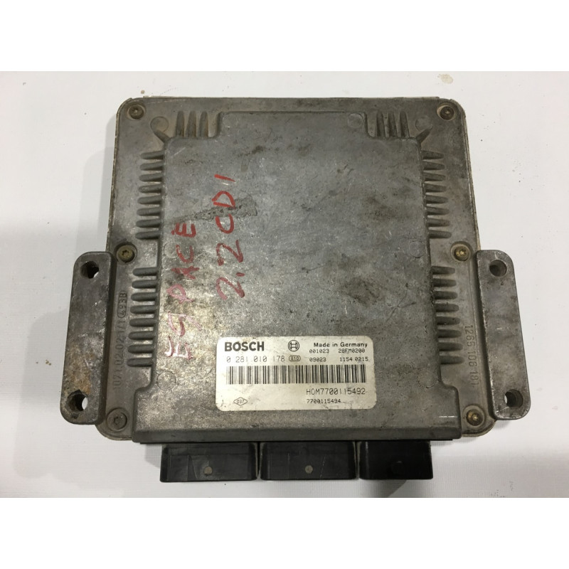 ECU BOSCH EDC15C3-4.2 0281010178 RENAULT ESPACE III 2.2 DCI 150HP HOM7700115492 7700115494 / SW 1037363706 / WITH IMMO OFF