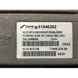 ECU MAGNETI MARELLI MJD 6F3.H9 71600.276.00 FIAT FIORINO 1.3 JTD 55KW 75HP 51846262 HW04P - WITH DISABLED IMMOBILIZER (IMMO OFF)