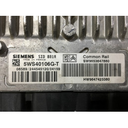 ECU MOTOR SIEMENS SID 801A 5WS40106G-T PSA HW 9647423380 SW 9653647880 - CON INMOVILIZADOR ANULADO (INMO / IMMO OFF)