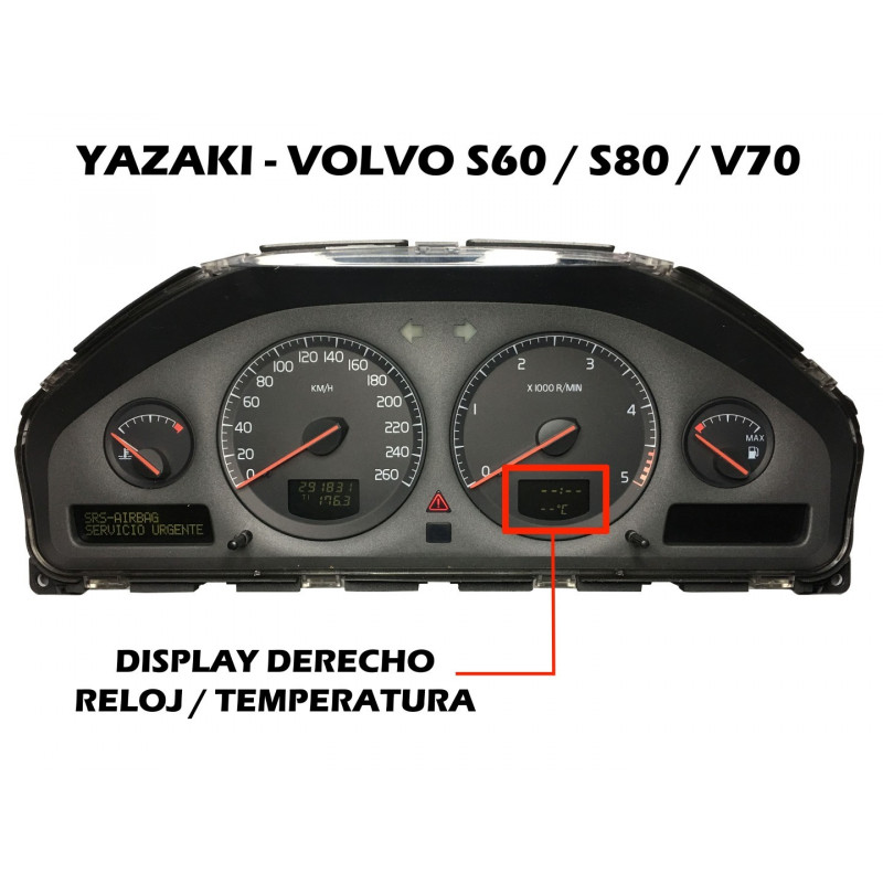 DISPLAY DIS4612 DERECHO TEMPERATURA / RELOJ CUADRO YAZAKI VOLVO S60 / S80 / V70 - ORIGINAL REACONDICIONADO