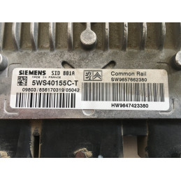 ECU MOTOR SIEMENS SID 801A 5WS40155C-T PSA HW 9647423380 SW 9657662380 - CON INMOVILIZADOR ANULADO (INMO / IMMO OFF)