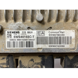 ECU MOTOR SIEMENS SID 801A 5WS40155C-T PSA HW 9647423380 SW 9657662380 - CON INMOVILIZADOR ANULADO (INMO / IMMO OFF)