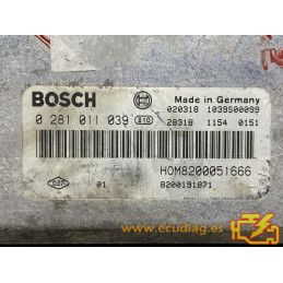 ECU BOSCH EDC15C3-4.1 0281011039 RENAULT KANGOO I 1.9 DCI 80HP 8200191871 HOM8200051666 - / SW 1037363515 / WITH IMMO OFF