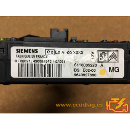 BSI E02-00 SIEMENS S118085220A PEUGEOT 206 I (T1) 9649627880 MG - SW 9654725980 / 22.01 / 2201 - VIRGEN