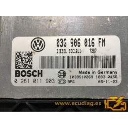 ECU BOSCH EDC16U1-5.41 0281011903 VW GOLF V (1K) 2.0 TDI 103KW 140HP 03G906016FM SW 7287 - WITH DISABLED IMMOBILIZER (IMMO OFF)