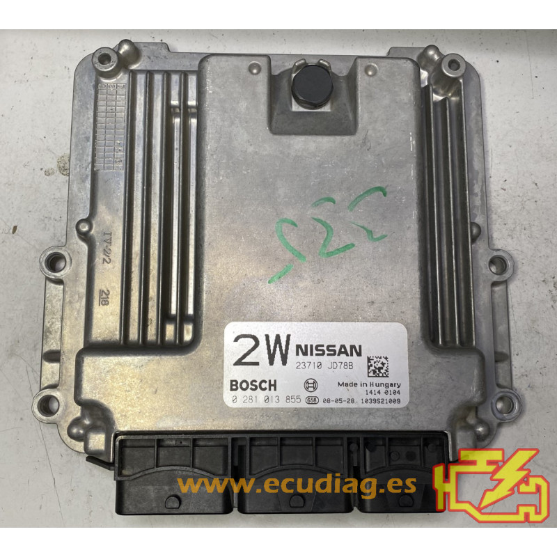 ECU MOTOR BOSCH EDC16CP33-6.7 0281013855 NISSAN QASHQAI I (J10) 2.0 DCI 110KW 150CV 23710JD78B 2W - SW 1037395292 23710JD29A