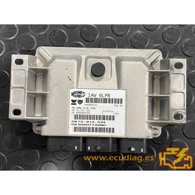 ECU MOTOR MAGNETI MARELLI IAW 6LPB HW 16.707.154 SW 16.814.034 PSA HW 9659580780 SW 9660774680 - CON INMOVILIZADOR ANULADO