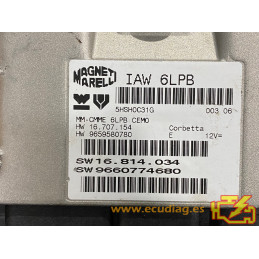 ECU MOTOR MAGNETI MARELLI IAW 6LPB HW 16.707.154 SW 16.814.034 PSA HW 9659580780 SW 9660774680 - CON INMOVILIZADOR ANULADO