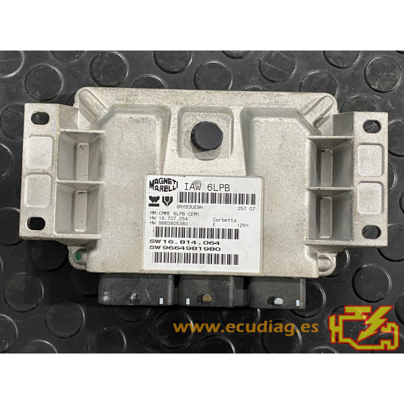 ECU MOTOR MAGNETI MARELLI IAW 6LPB HW 16.707.254 SW 16.814.064 PSA HW 9663805380 SW 9664981980 - CON INMOVILIZADOR ANULADO