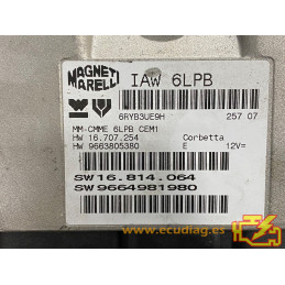 ECU MOTOR MAGNETI MARELLI IAW 6LPB HW 16.707.254 SW 16.814.064 PSA HW 9663805380 SW 9664981980 - CON INMOVILIZADOR ANULADO