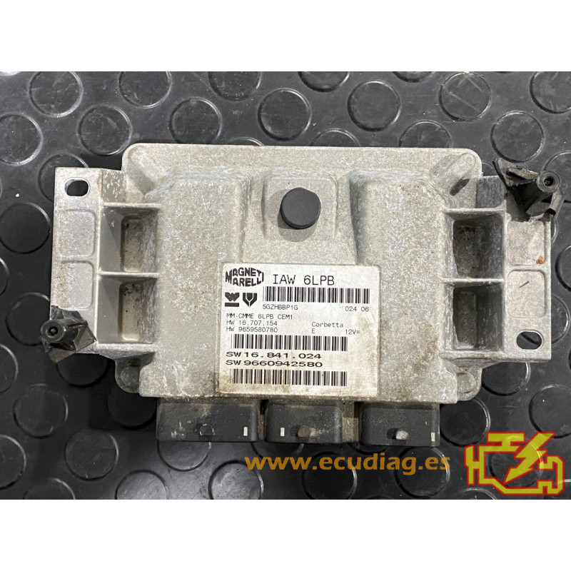 ECU MOTOR MAGNETI MARELLI IAW 6LPB HW 16.707.154 SW 16.841.024 PSA HW 9659580780 SW 9660942580 - CON INMOVILIZADOR ANULADO