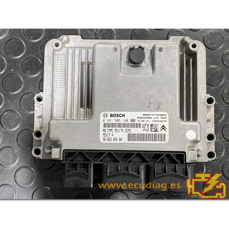 ECU BOSCH MEV17.4 0261S05190 PEUGEOT 207 1.6i 88KW 120CV 9666382080 SW 9667263180 - CON INMOVILIZADOR ANULADO (INMO / IMMO OFF)