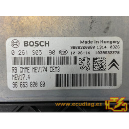 ECU BOSCH MEV17.4 0261S05190 PEUGEOT 207 1.6i 88KW 120CV 9666382080 SW 9667263180 - CON INMOVILIZADOR ANULADO (INMO / IMMO OFF)