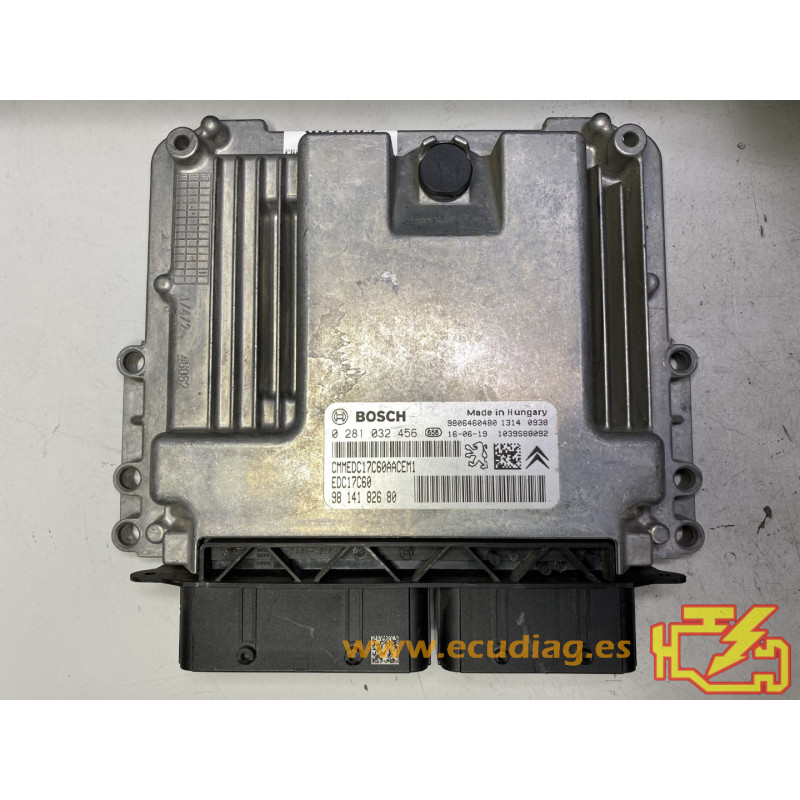 ECU BOSCH EDC17C60-3.10 0281032456 PEUGEOT 2008 1.6 HDI 73KW 100CV 9814182680 - CON INMOVILIZADOR ANULADO (INMO / IMMO OFF)