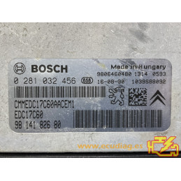 ECU BOSCH EDC17C60-3.10 0281032456 PEUGEOT 208 1.6 HDI 73KW 100CV 9814182680 - CON INMOVILIZADOR ANULADO (INMO / IMMO OFF)