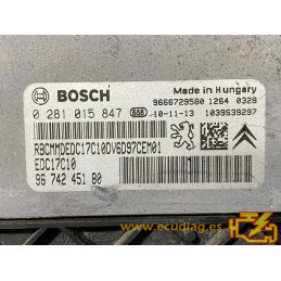 ECU BOSCH EDC17C10-5.10 0281015847 PEUGEOT 207 I (A7) 1.6 HDI 68KW 92CV 9674245180 - CON INMOVILIZADOR ANULADO (INMO / IMMO OFF)