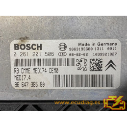 ECU BOSCH MED17.4 0261201506 PEUGEOT 308 I (T7) 1.6i 115KW 156CV 9664738580 SW 10SW013218 9692351780 - CON INMOVILIZADOR ANULADO