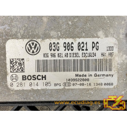 BOSCH EDC16U34-3.42 0281014105 SEAT ALTEA 1.9 TDI 105CV 03G906021AB SW 1037391873 03G906021PG 2009 - CON INMOVILIZADOR ANULADO