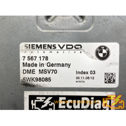 ECU MOTOR SIEMENS VDO DME MSV70 5WK98085 BMW E90 330i V 3.0i 190KW 258CV 7567178 SW 7568984