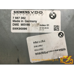 ECU MOTOR SIEMENS VDO DME MSV80 5WK90096 BMW E92 325i V 2.5i 220CV 7567362 / SW 7571764 - CA9QKMG7.DAT