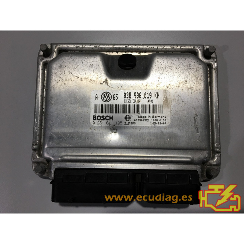 ECU MOTOR BOSCH EDC15P+22.3.2 0281011195 VOLKSWAGEN GOLF IV (1J) 1.9 TDI 74KW 100CV 038906019KH - CON INMOVILIZADOR ANULADO