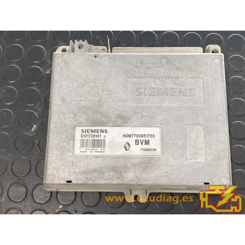 ECU MOTOR SIEMENS FENIX 3 S101728101C RENAULT 19 1.8i 66KW 90CV 7700862136 HOM7700851755 / CON INMOVILIZADOR ANULADO (IMMO OFF)