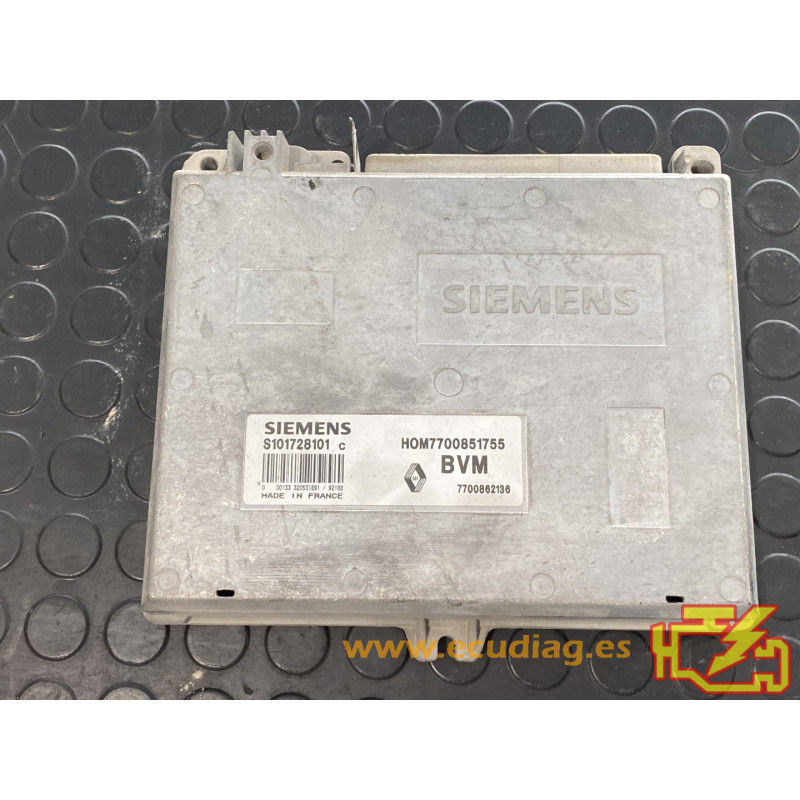 ENGINE ECU SIEMENS FENIX 3 S101728101C RENAULT 19 1.8i 66KW 90HP 7700862136 HOM7700851755 / WITH DISABLED IMMOBILIZER (IMMO OFF)