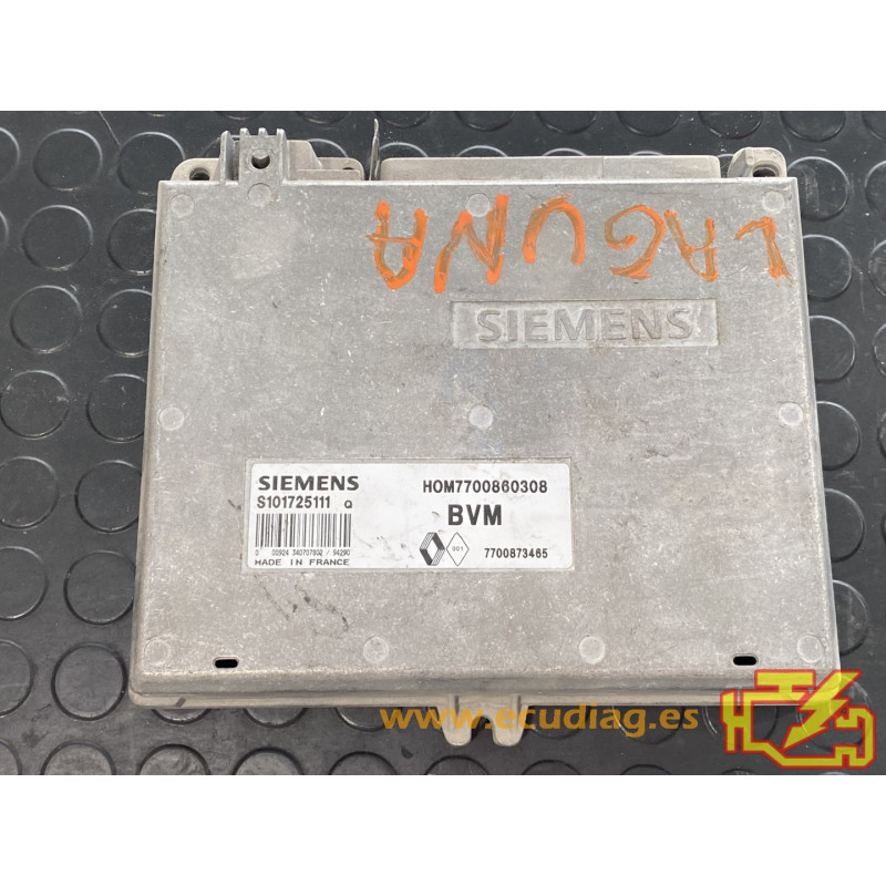 ECU MOTOR SIEMENS FENIX 3 S101725111Q RENAULT LAGUNA 1.8i 68KW 90CV 7700873465 HOM7700860308 / CON INMOVILIZADOR ANULADO