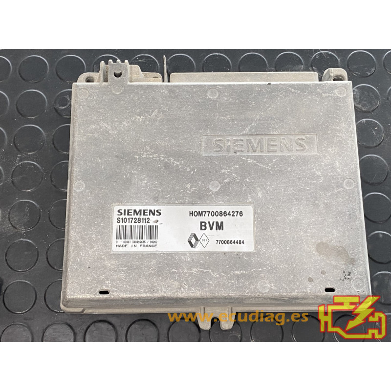 ECU MOTOR SIEMENS FENIX 3 S101728112P RENAULT 19 I 1.8i 66KW 90CV 7700864484 HOM7700864276 / CON INMOVILIZADOR ANULADO