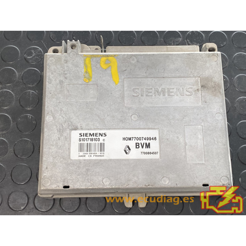 ECU MOTOR SIEMENS FENIX 3 S101718103C RENAULT 19 1.4i 46KW 58CV 7700864507 HOM7700749946 / CON INMOVILIZADOR ANULADO (IMMO OFF)