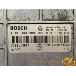 ECU MOTOR BOSCH EDCMSA15.5-5.42 0281001969 RENAULT MEGANE I 1.9 DTI 74KW 100CV 7700111552 7700113863 - CON INMOVILIZADOR ANULADO