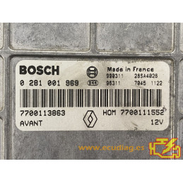 ECU MOTOR BOSCH EDCMSA15.5-5.42 0281001969 RENAULT MEGANE I 1.9 DTI 74KW 100CV 7700111552 7700113863 - CON INMOVILIZADOR ANULADO