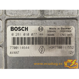 ECU MOTOR BOSCH EDCMSA15.5-5.42 0281010077 RENAULT MEGANE I 1.9 DTI 100CV 7700114644 HOM7700111552 - CON INMOVILIZADOR ANULADO