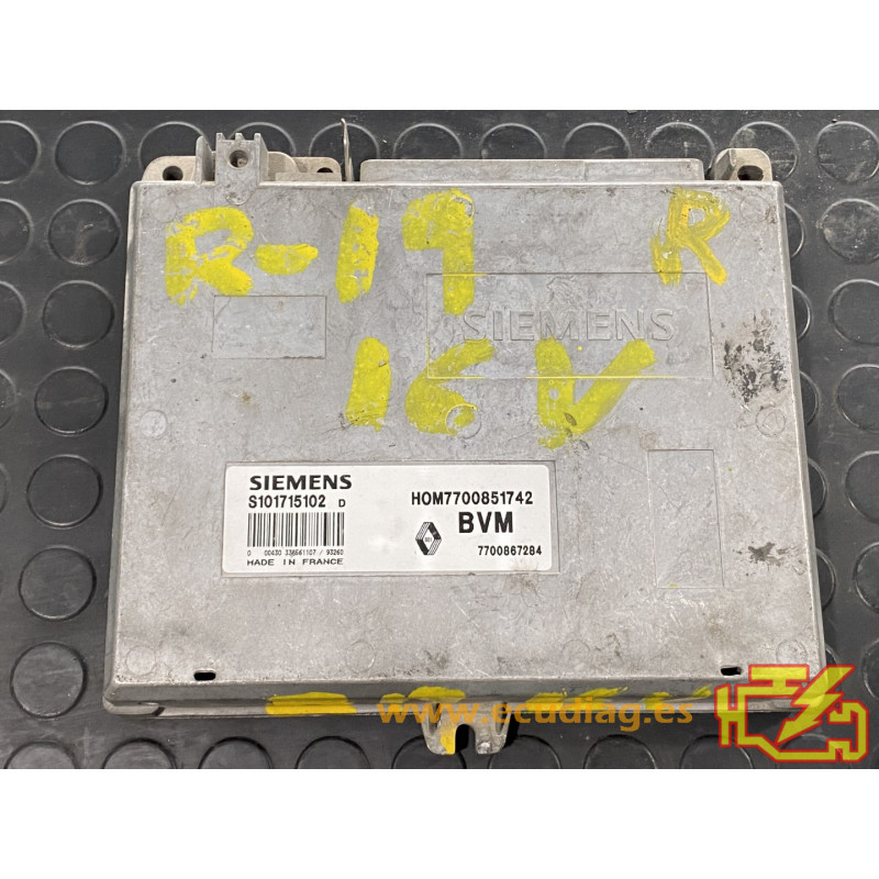 ENGINE ECU SIEMENS FENIX 3 S101715102D RENAULT 19 1.8i 99KW 134HP 7700867284 HOM7700851742 / WITH DISABLED IMMOBILIZER