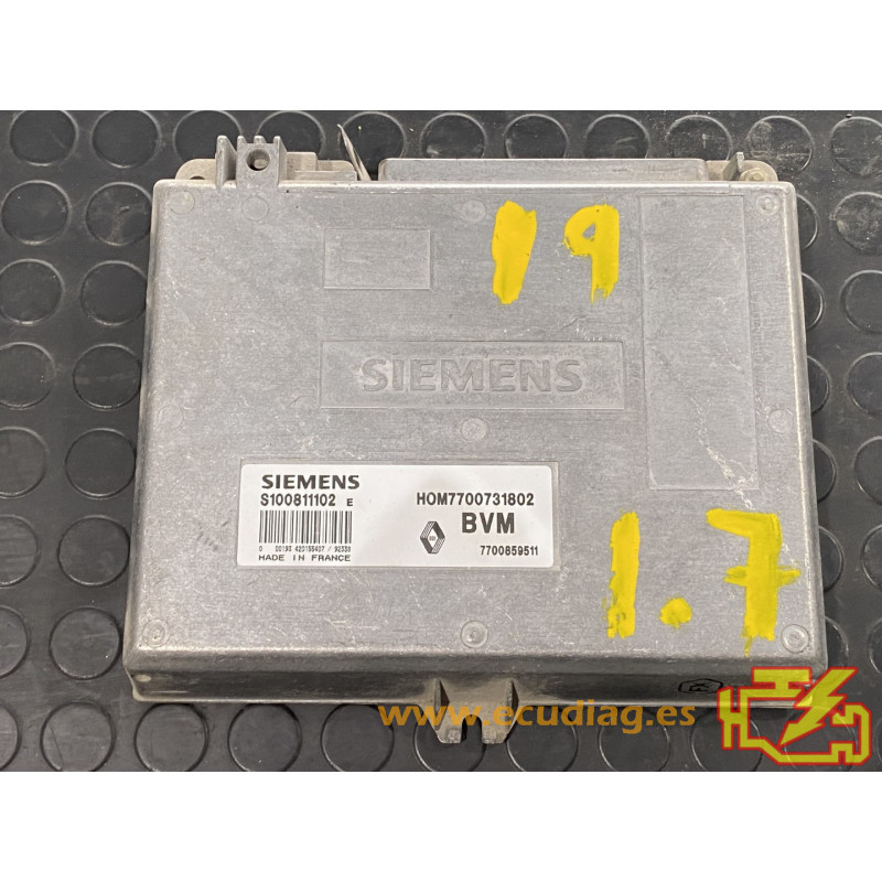 ENGINE ECU FENIX 3 S100811102E RENAULT 19 I 1.7i 66KW 90HP 7700859511 HOM7700731802 - WITH DISABLED IMMOBILIZER