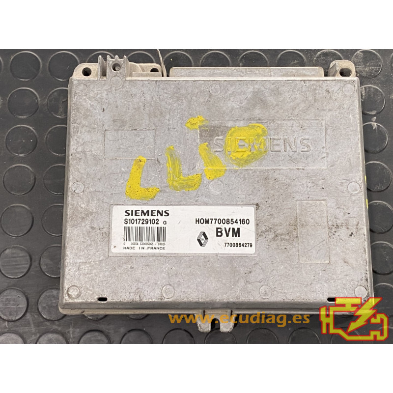 ECU MOTOR SIEMENS FENIX 3 S101729102G RENAULT CLIO II 1.2i 44KW 60CV 7700864279 HOM7700854160 - CON INMOVILIZADOR ANULADO