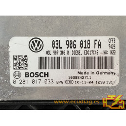 ECU MOTOR BOSCH EDC17C46-2.7 0281017033  VOLKSWAGEN TIGUAN I (5N) 2.0 TDI 103KW 140CV 03L907309R SW 03L906018FA 9979 1037561880